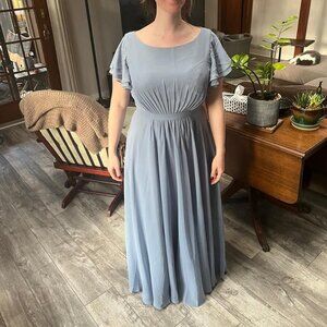 JJ's House Dusty Blue A-line Scoop Floor-Length Chiffon Bridesmaid Dress
